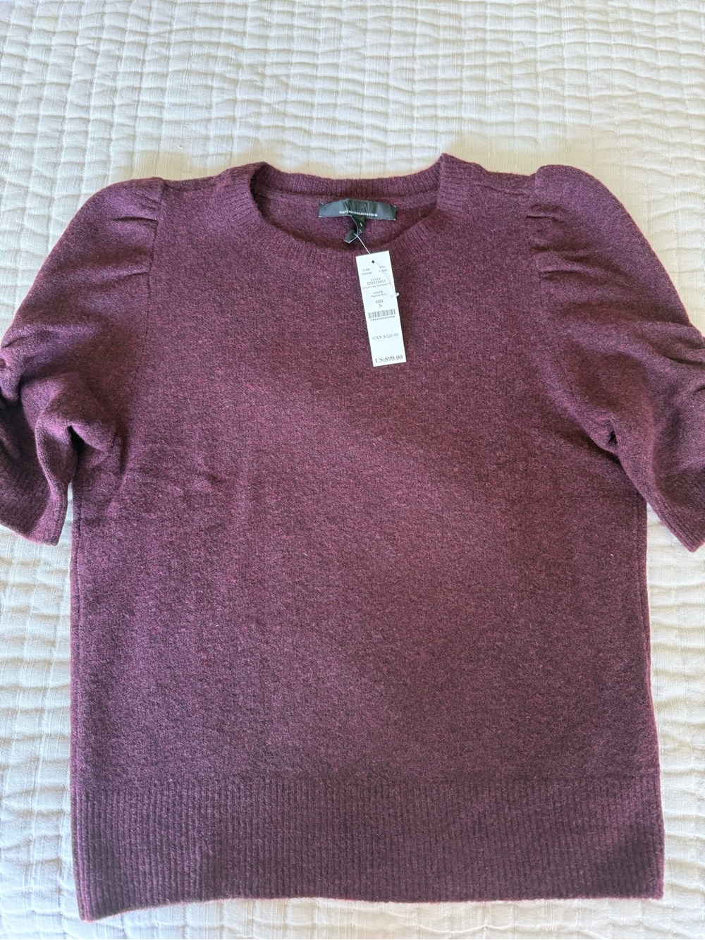 NWT White House Black Market Ruched Puffed Sleeve Sweater—Burgundy